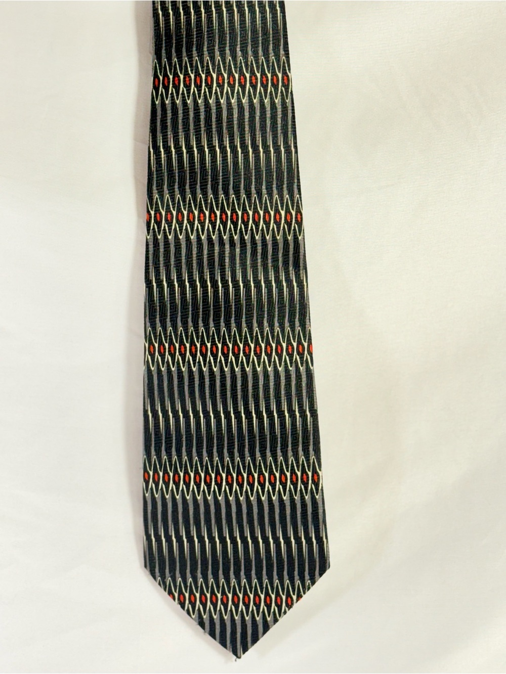 Fratello Hand Made Vintage Ties Black Gold Red 4” wide 58” long